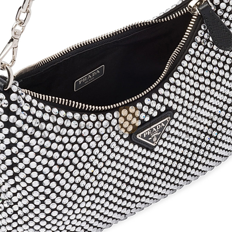 PRADA RE-EDITION 2005 CRYSTAL-EMBELLISHED SHOULDER BAG 1BH204 (22*12*6cm)